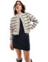 ASOS DESIGN crop crew neck cardigan in cream stripe Neutral gestreift, XS - EU 32-34 - фото #1