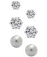 ფოტო #1 პროდუქტის 3-Pc. Set Crystal and Imitation Pearl Stud Earrings