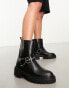 Stradivarius biker boot with buckle detail in black