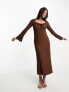 Фото #1 товара New Look ribbed midi dress with ruched tie front detail in brown