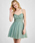 Фото #7 товара Juniors' Glitter-Tulle Ruched-Bodice Skater Dress, Created for Macy's