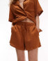 Фото #8 товара Topshop co-ord textured cheesecloth runner short in rust