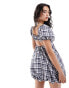 Фото #4 товара ASOS DESIGN puff sleeve mini smock dress with puff ball hem in navy gingham