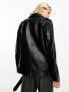 Stradivarius oversized faux leather biker jacket in black