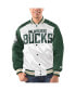 Фото #1 товара Men's White, Hunter Green Milwaukee Bucks Renegade Satin Full-Snap Varsity Jacket