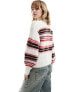 Monki mock neck chunky knit sweater in off white with multi-coloured stripes