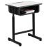 Student Desk With Grey Top And Adjustable Height Black Pedestal Frame