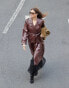 Фото #1 товара ASOS DESIGN clean top collar leather look trench in burgundy