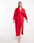 Фото #8 товара ASOS DESIGN Curve Exclusive satin batwing midaxi dress with split skirt in red