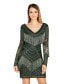 Фото #1 товара Women's Long Sleeve Beaded V-Neck Fringe Cocktail Mini Dress