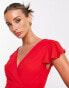 TFNC Bridesmaid flutter sleeve ruffle detail maxi dress in red