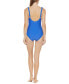 Dkny Ruffle Plunge Underwire Tummy Control One-Piece Swimsuit Blue Size 16