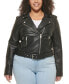 ფოტო #1 პროდუქტის Plus Size Faux Leather Belted Motorcycle Jacket