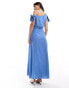 ASOS DESIGN off shoulder linen look maxi dress with knot detail in blue