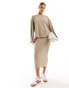 JDY ribbed midi skirt co-ord in beige