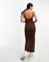 Stradivarius second skin cami maxi dress in bitter chocolate Коричневый, XL - фото #2