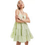 Фото #1 товара COLLUSION cotton linen tiered sun dress with bunny tie and ring detail in sage