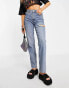 Фото #1 товара Topshop mid rise straight Dad jeans with side rip in bleach