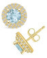 Aquamarine (1-1/2 ct. t.w.) and Diamond (1/2 ct. t.w.) Halo Stud Earrings in 14K Yellow Gold