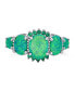 ფოტო #1 პროდუქტის 5 Stone Oval Green Synthetic Opal Half Eternity Band Ring For Women .925 Sterling Silver Thin 1MM Band