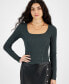 Фото #1 товара Women's Ribbed Square-Neck Long-Sleeve Sweater, Created for Macy's