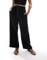 Фото #2 товара ONLY Petite tie waist wide leg linen trousers in black