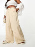 Vila Curve linen touch button tab wide leg trousers in beige