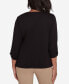 ფოტო #2 პროდუქტის Petite Rue Rivoli Leaf Embroidered Sweater Top with Ruched Sleeves