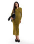 Фото #1 товара Vero Moda Aware zip front ribbed knit midi dress in olive green