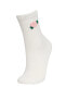 Kadın Gül Baskılı Nakış 3'lü Pamuklu Uzun Çorap B6103axns