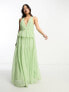 Фото #7 товара ASOS DESIGN Petite plunge pleated tiered maxi dress in sage green