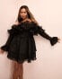 ASOS LUXE Curve off shoulder frill mini dress with wired hem & corsetted waist in black