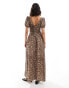 Фото #2 товара ASOS DESIGN shirred bodice maxi dress with puff sleeve in leopard