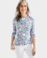Фото #1 товара Women's Printed 3/4-Sleeve Pima Cotton Top, Created for Macy's
