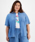 Фото #4 товара Trendy Plus Size Button-Down Woven Top, Created for Macy's