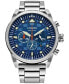 ფოტო #1 პროდუქტის Eco-Drive Men's Chronograph Avion Weekender Stainless Steel Bracelet Watch 45mm