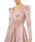 Women's Satin Long Sleeve V Neck A Line Gown