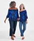 Фото #1 товара Women's Printed On-Off-The-Shoulder Top, Created for Macy's