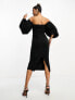 ASOS DESIGN off shoulder draped sleeves corset mesh insert midi dress in black