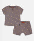 Фото #1 товара Костюм для малышей Deux Par Deux Топ и шорты из органического хлопка Dark Grey с принтом пиксельной собаки - для младенцев