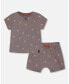 Фото #1 товара Baby Boy Organic Cotton Top And Short Set Dark Grey With Printed Pixel Dog - Infant