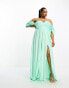 Фото #1 товара ASOS DESIGN Curve sweetheart neck off shoulder pleated maxi dress in sage green