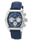 ფოტო #1 პროდუქტის Roman Genuine Leather Silver Tone & Blue Men's Watch 1292EROL