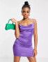 Parisian satin cami strap mini dress with cowl neck in purple