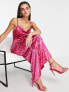 Vila velvet midi cami dress in pink burnout animal print