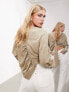 ASOS EDITION textured effect long sleeve drape front cropped blouse in taupe