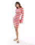 Фото #1 товара Y.A.S chevron fine crochet mini dress with bell sleeves in pink and orange stripe