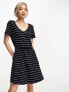 Only v neck tie waist mini dress in navy stripe