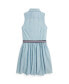 ფოტო #2 პროდუქტის Big Girls Belted Cotton Chambray Shirtdress