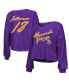 ფოტო #1 პროდუქტის Women's Threads Justin Jefferson Purple Distressed Minnesota Vikings Name and Number Off-Shoulder Script Cropped Long Sleeve V-Neck T-shirt